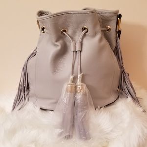 GILI Pebble Leather Drawstring Bag with Fringe